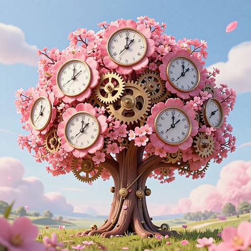 Clockwork Tree with Blossoming Timepieces
