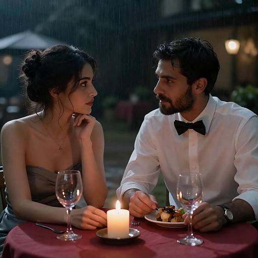 Romantic Dinner in Rainy Outdoor Setting