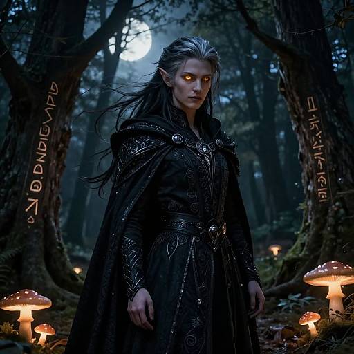Mysterious Dark Elf in Moonlit Forest