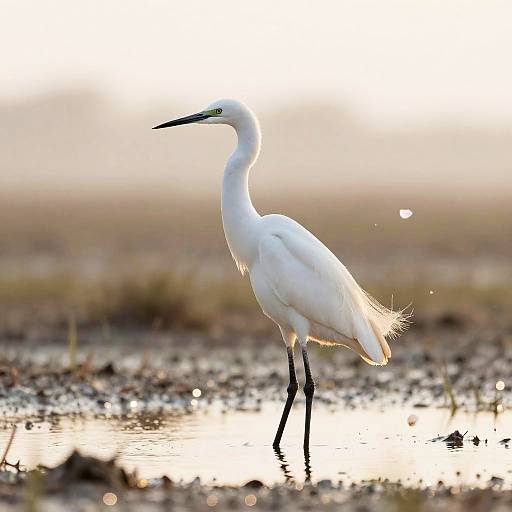 Graceful Egret in Serene Coastal Marsh