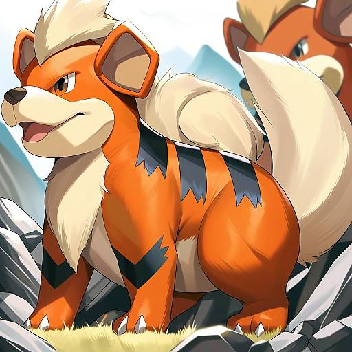 Illustration of Growlithe, pokemon in the style of Tony guisado