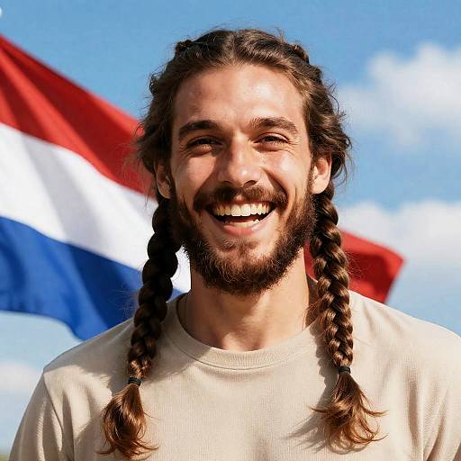 Joyful Bearded Man Against Blue Sky