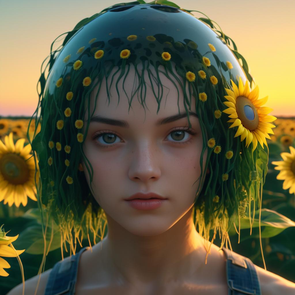 Serious Jellyfish with Sunflowers Portrait