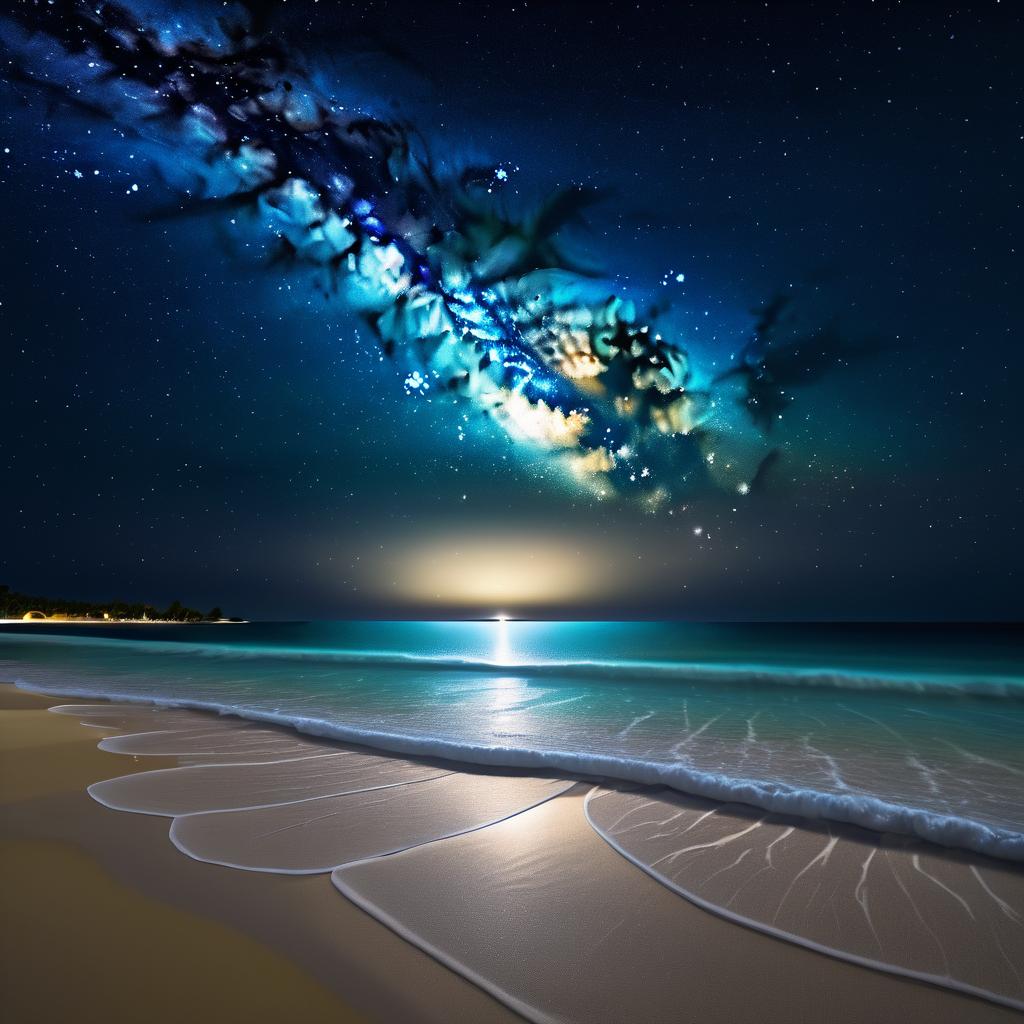 Serene Beach Under a Starry Sky