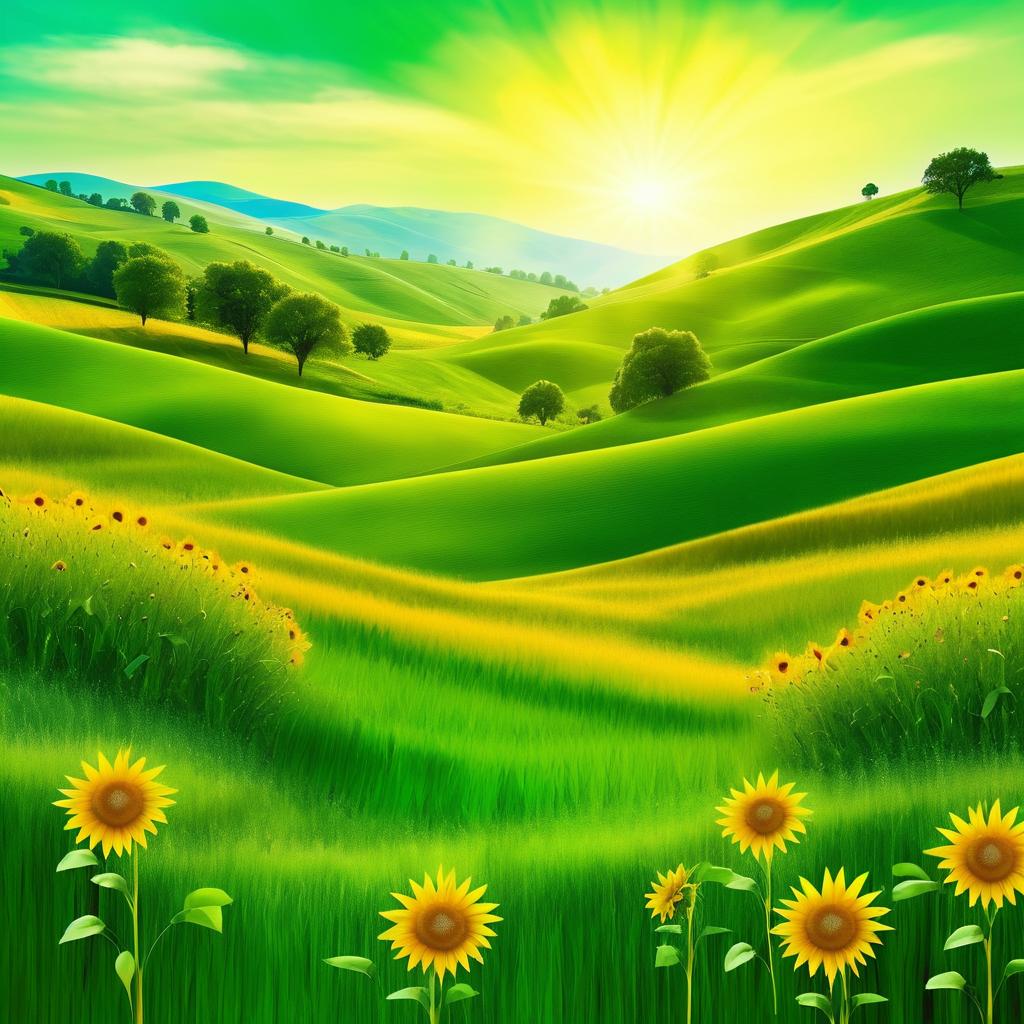 Serene Fantasy Meadow with Sunflowers