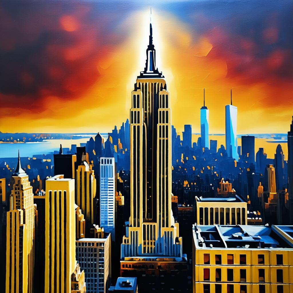 Rembrandt-Style Oil Painting of Empire State