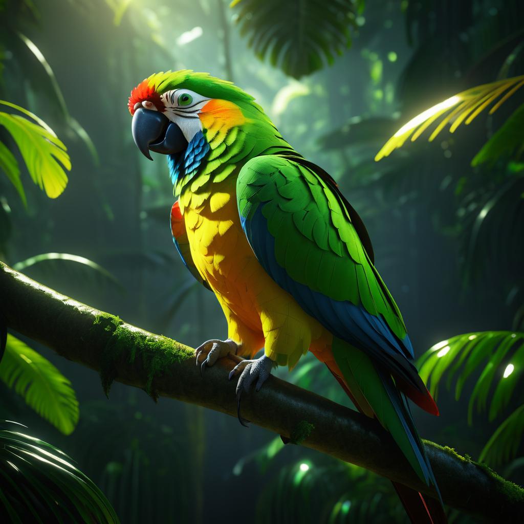 Cinematic Close-Up of a Rainforest Parrot