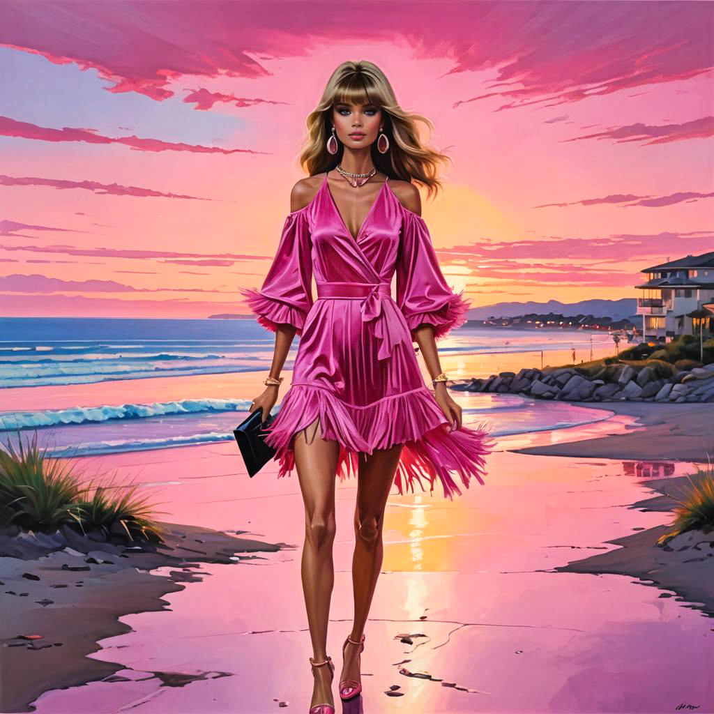 Vibrant Sunset Scene with Barbie Style