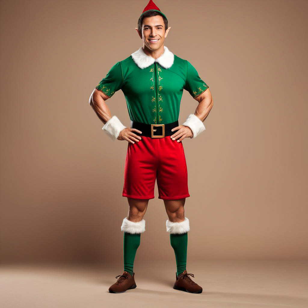 Muscular Father in Elf Costume Portrait