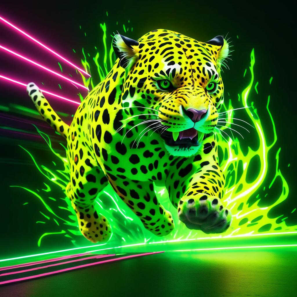 Vibrant 3D Jaguar in Neon Matrix