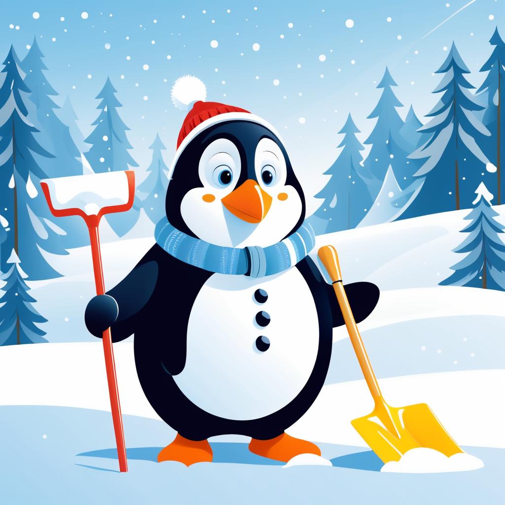 Cheerful Penguin in Winter Wonderland