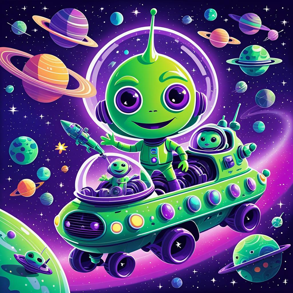 Whimsical Space Adventure with Friendly Aliens