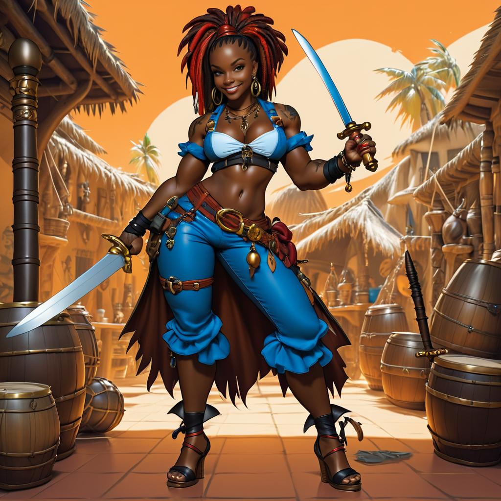 Playful African Woman Pirate in Tavern