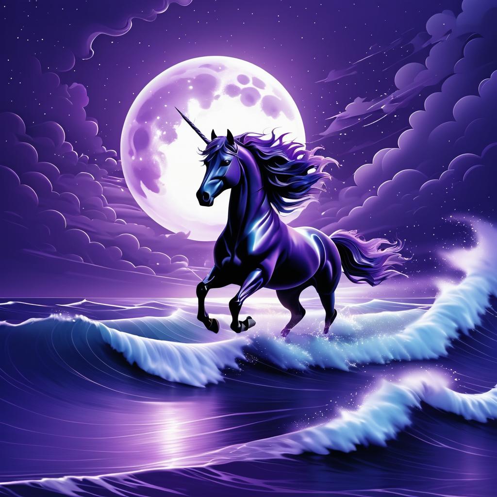 Unicorn Galloping Through Stormy Ocean Scene