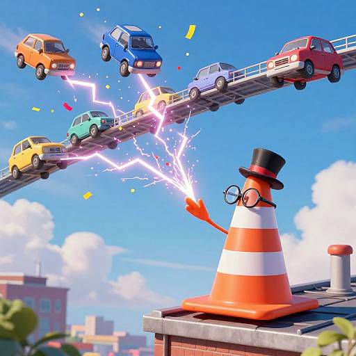 Whimsical Sentient Traffic Cone Scene