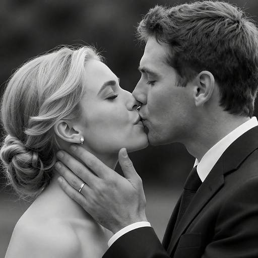Intimate Black-and-White Couple's Kiss