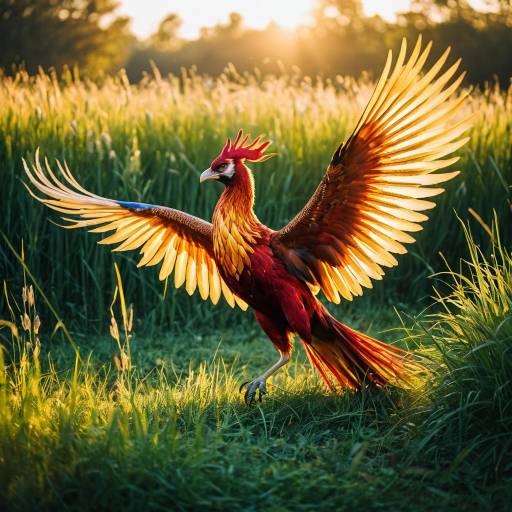 Graceful Phoenix in Sunlit Field