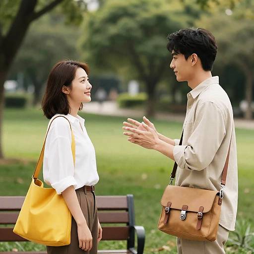 Couple Conversing in a Park Setting