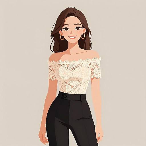 Chic Woman in Lace and Trousers