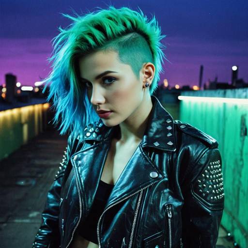 Green-haired Punk Woman with French Crop Hairstyle