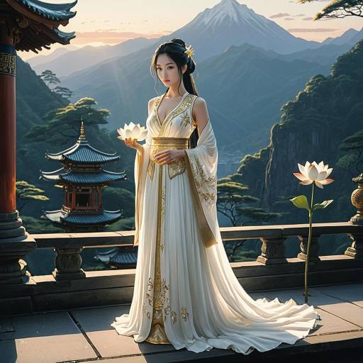 Serene Goddess in Tranquil Mountain Temple