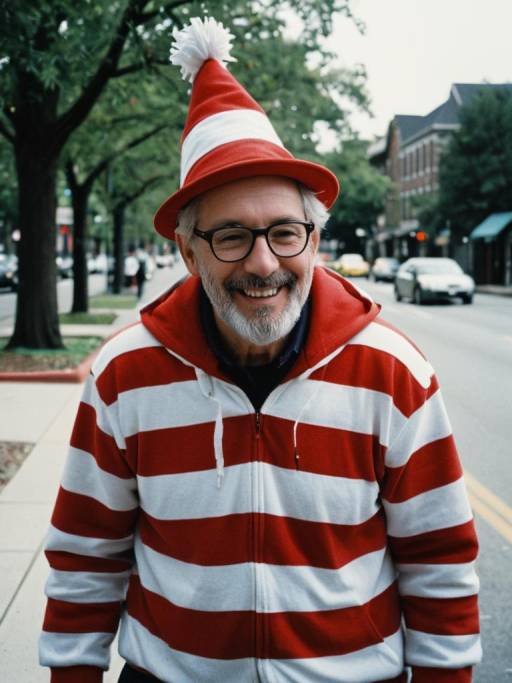 Man in Waldo Costume on City Street