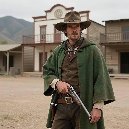 Rugged Cowboy in Dusty Western Town