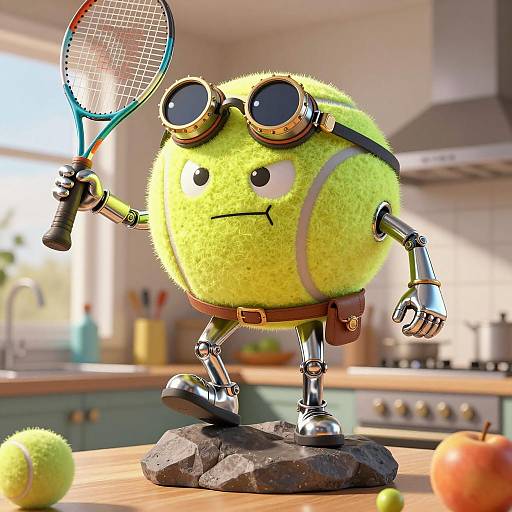 Steampunk Tennis Ball Hero on Kitchen Countertop