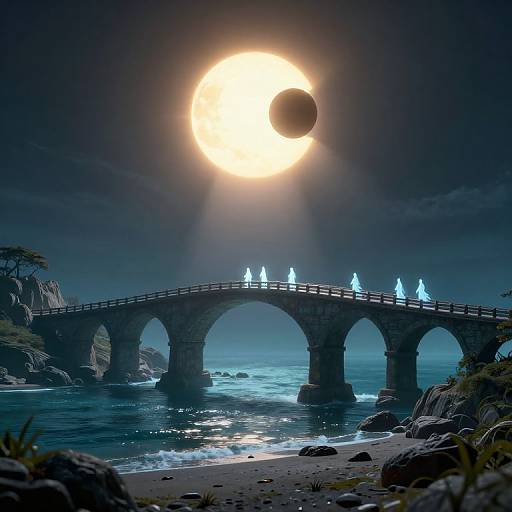 Surreal Solar Eclipse Over Coastal Bridge