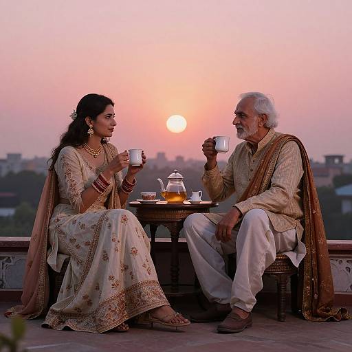 Old-World Indian Couple at Sunrise