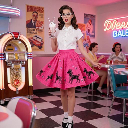 1950s Diner Girl in Poodle Skirt