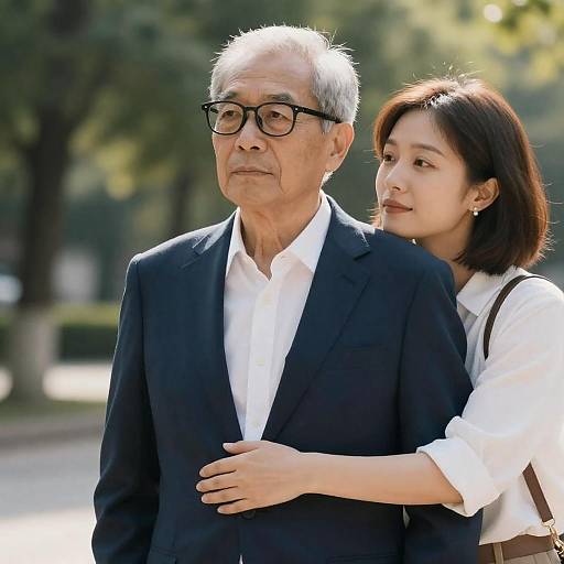 Young Woman Embracing Older Man Outdoors