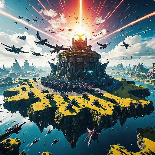 Epic Floating Island Battlefield with Griffins and Sky Knights