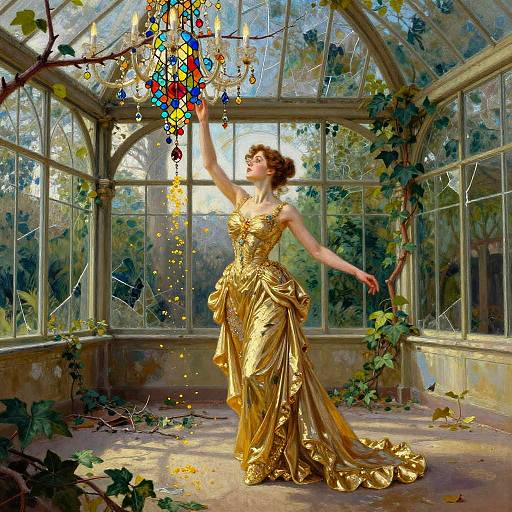 Golden Gown in Sunlit Glass Conservatory