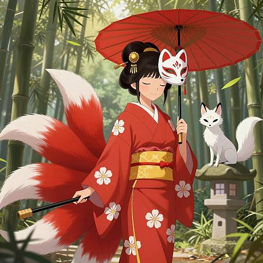 Enchanting Japanese Fox Spirit Illustration
