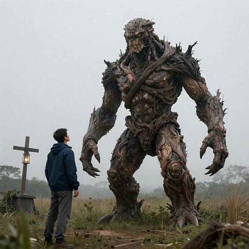 Mysterious Tree Creature in Overgrown Field