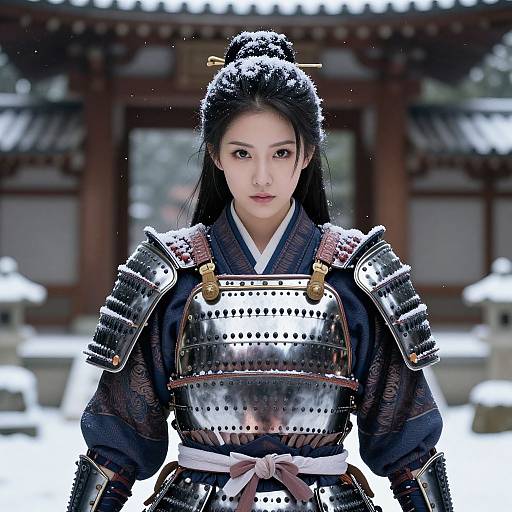 Elegant Fierce Samurai Woman in Snow