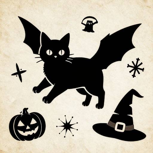 Vintage Halloween Flying Cat Stencil