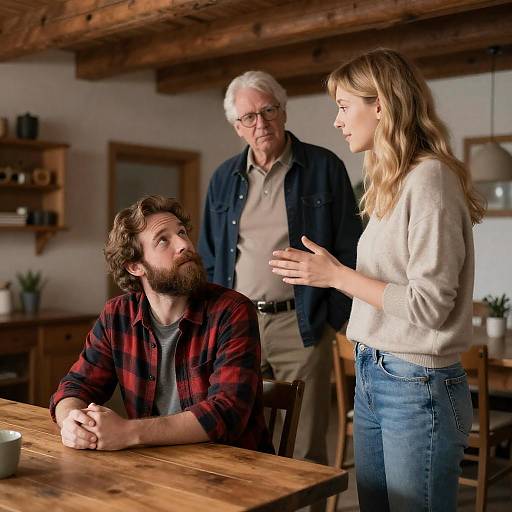 Cozy Rustic Cabin Conversation Among Three