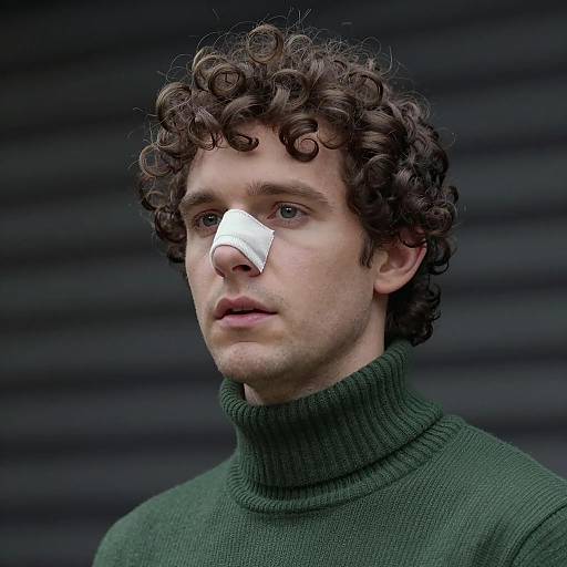 Close-Up Portrait of a Man with Bandaged Nose