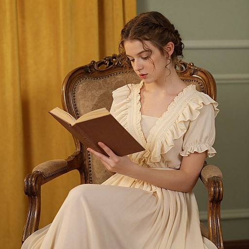 Young Woman Reading in Vintage Chair