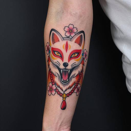 Tattooed Forearm with Snarling Fox Design