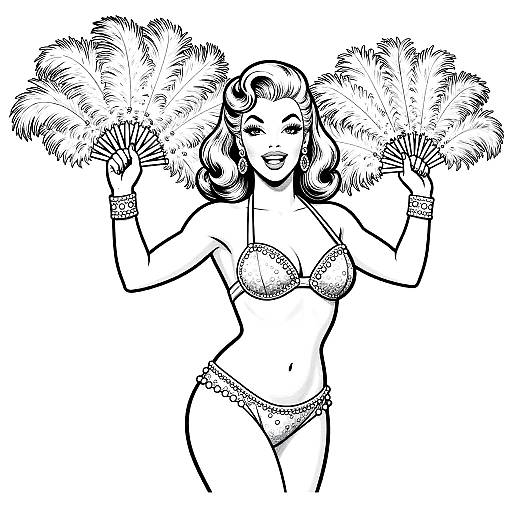 Vintage Burlesque Pin-Up Coloring Page
