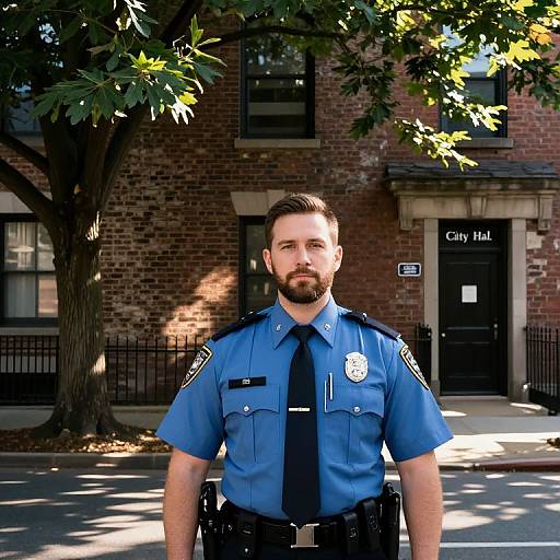 Calm Police Officer by City Hall