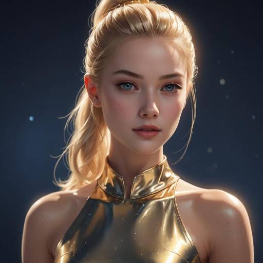 Portrait of young woman in shiny gold top
