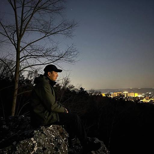 Silent Night: Man on Rocky Outcrop