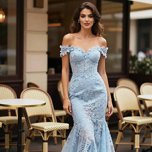 Romantic Glamour Woman at French Cafe