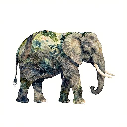 Elephant Silhouette Rainforest Watercolor