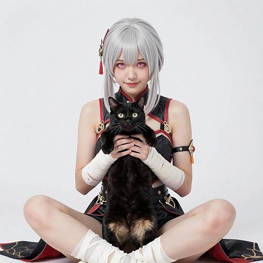 Silver-Haired Woman with Black Cat