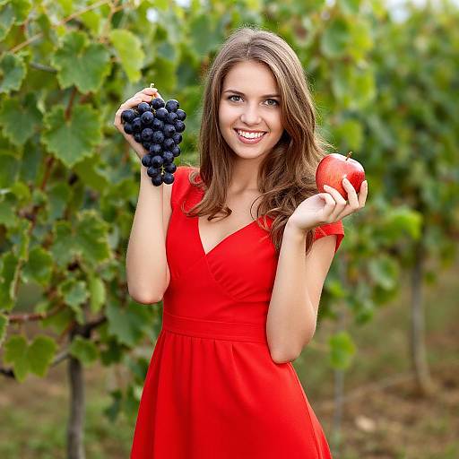 Young Woman in Vineyard with Fruit